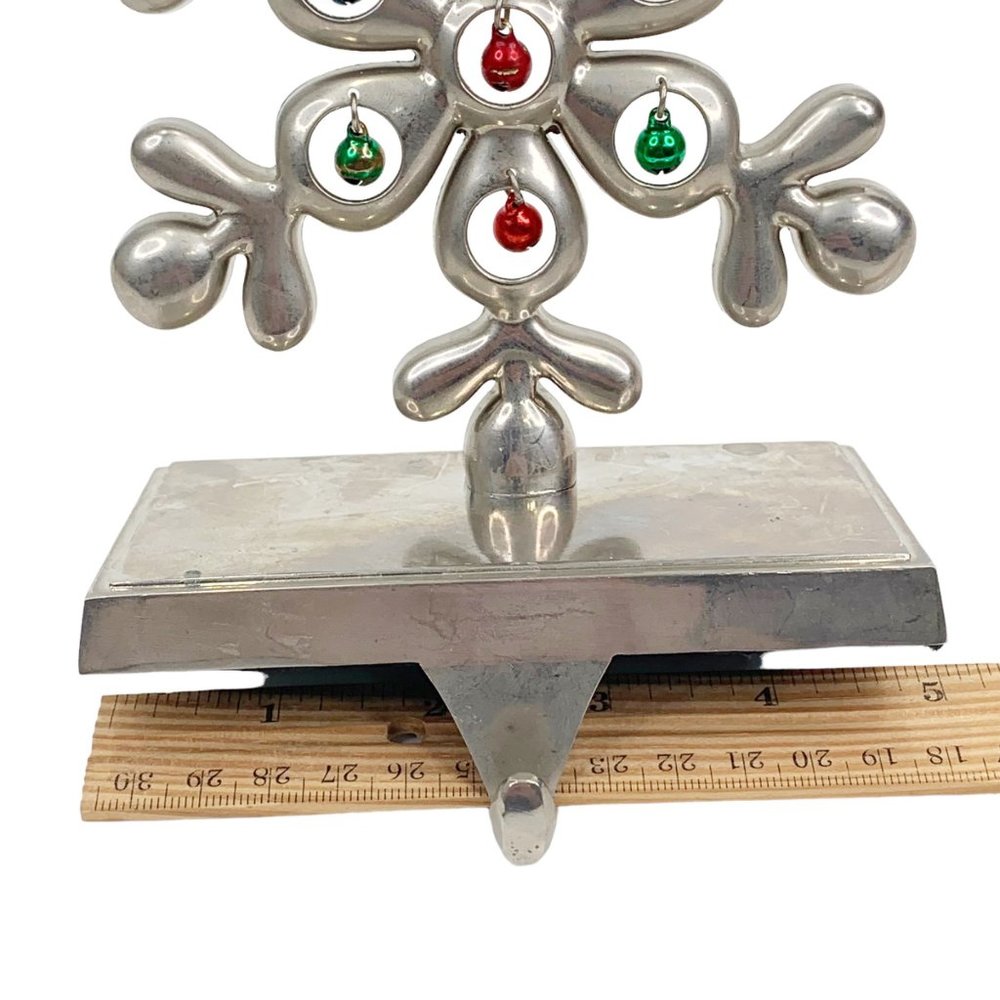 *SOLD* Christmas Stocking Hanger Snow Flake 6” Dangling Jewels Silver Tone Heavy - Picture 6 of 7